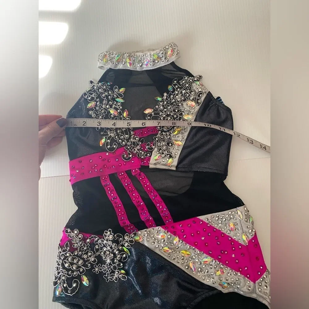 Glamour competition, solo dance costume hot pink black sassy jazz bling LC child